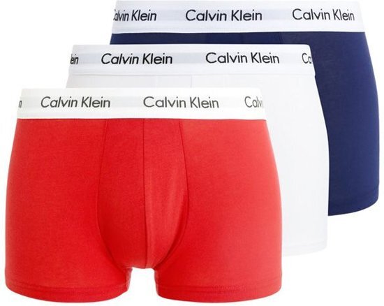 Calvin Klein - 3-pack Low Rise Trunk Boxershorts Wit / Blauw / Rood - M