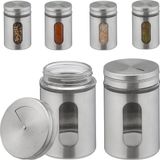 Merkloos Relaxdays kruidenpotjes, set van 6, strooigaatjes in 3 groottes, leeg, 290 ml, xl strooibussen, van rvs & glas, zilver