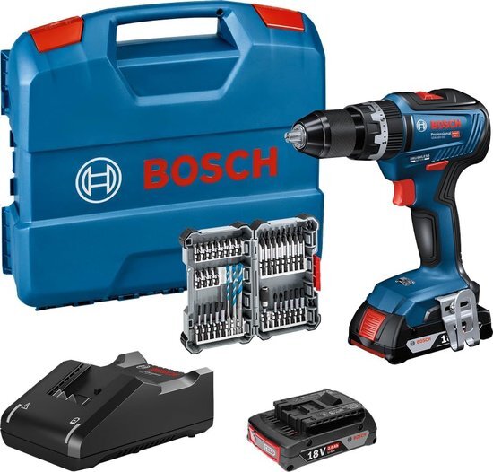 Bosch 18V System Accuschroefklopboormachine Gsb 18V-55 (Max. Draaimoment 55 Nm, Incl. 2X 2,0 Ah Accu + Oplader, 35-Delige Impact Accessoireset, in L-Case) – Amazon Edition