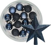 Decoris Boules de Noël 14x pc 3 cm - Bleu foncé - Plastique