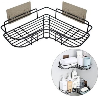 HouseLife Doucherekje Zwart - Hoek - Zonder Boren - Badkamer/Keuken Rekje - Zelfklevend