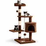 belviona Kattenkrabpaal 112 cm, met huisje, platforms, sisal & speelballen, bruin