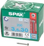 Spax - Spaanplaatschroeven - Torx 15 Bolkop - 3,5 x 30mm - Voldraad - RVS (200 stuks)