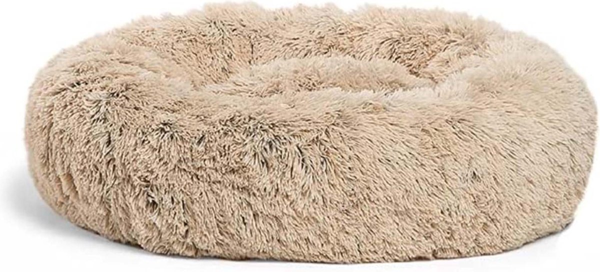 Snoozle Donut Hondenmand en Kattenmand - Superzacht en Luxe - Wasbaar - Fluffy - Hondenkussen - 80cm - Creme Bruin