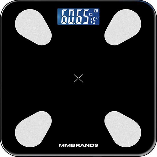MM Brands Digitale Personen Weegschaal - Slimme Weegschaal met Lichaamsanalyse - Zwart