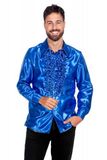 Wilbers & Wilbers Blauwe Ruchesblouse Satijn Foute Disco Maat 52