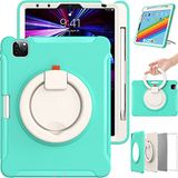 Hoes Apple Hoes voor iPad Air 5 Gen/4 Gen 10,9 inch met handgreep, ultralichte en robuuste hoes voor kinderen met draaibare standaard en penhouder, groen