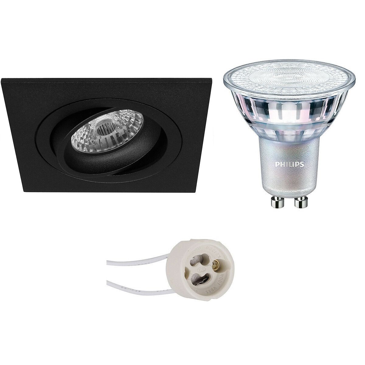 BES LED LED Spot Set - Pragmi Borny Pro - GU10 - Vierkant - Mat Zwart - Kantelbaar - DimTone Dimbaar