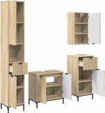 VidaXL Ensemble de meubles de salle de bain avec porte, placage chêne Sonoma, panneaux de particules, métal