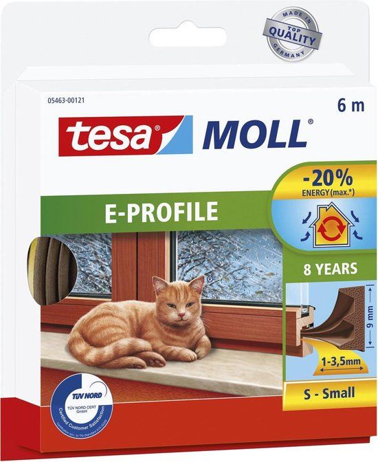 Tesa Moll E-profiel Tochtstrip - 9mm x 6m - Bruin - Rubber