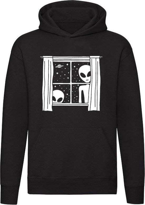 Sol's Alien uit het raam Hoodie Zwart 2XL Unisex