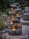 Arnusa Gartenbrunnen großer Springbrunnen 100 cm Wasserfall Kaskade mit Beleuchtung, 48 cm Breite, Gartendekoration