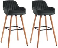 Vente-unique Set van 2 barkrukken ELEANA - Fluweel & Metaal Houteffect - Zwart