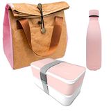 Nerthus FIH 1039 roestvrij stalen dubbelwandige fles set lunchbox en koeltas roze school