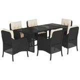 vidaXL 7-delige Tuinset met Kussens, Poly Rattan, Zwart