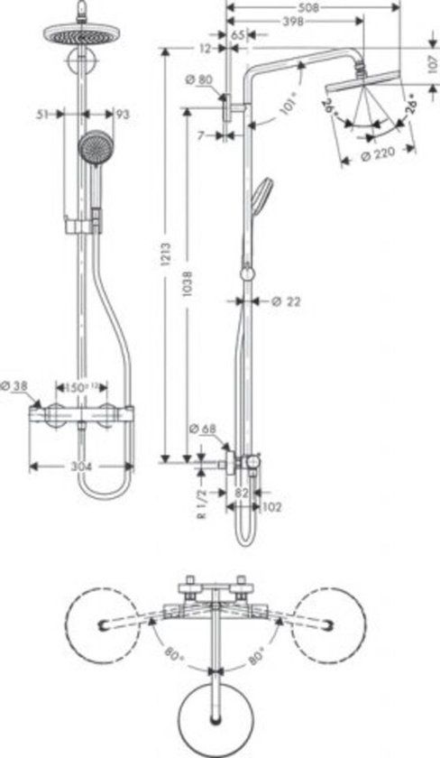 Hansgrohe Croma 220 Showerpipe - Thermostatisch - Chroom