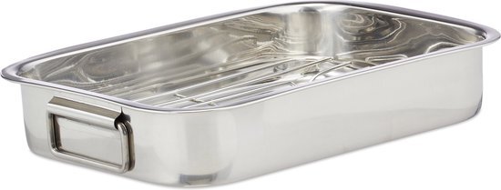 Relaxdays braadslede met rooster - edelstaal - ovenschaal - braadpan - braadslee - zilver M