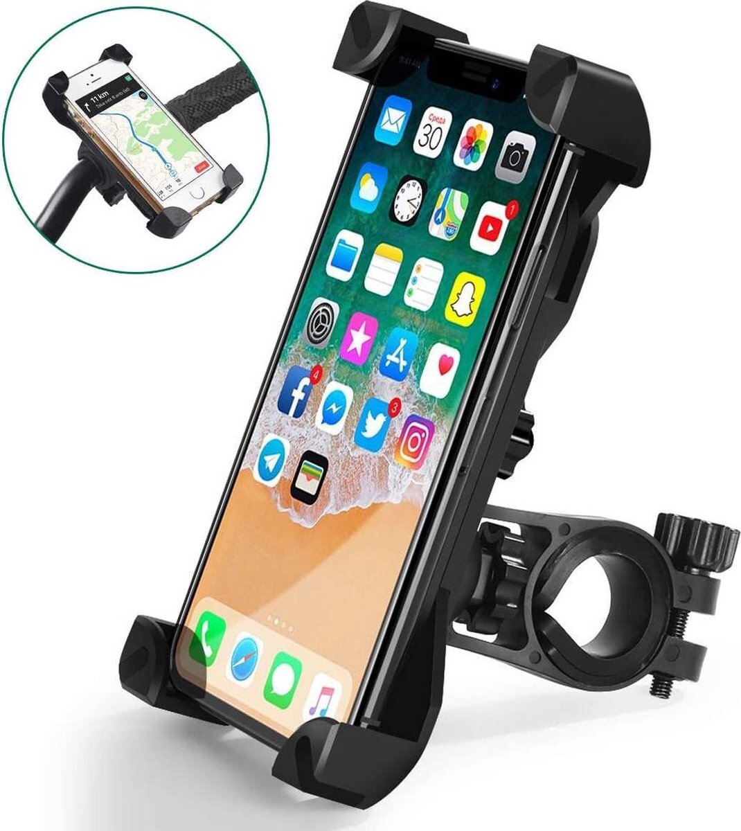 Opline Fiets mobiele telefoonhouder, fietshouder Smartphone 360 ??° draaibaar stuur houder Motorfiets voor fietsen, GPS, iPhone 11 / 12, Samsung, Huawei en andere elektronische apparaten 4,5-7,0 inch