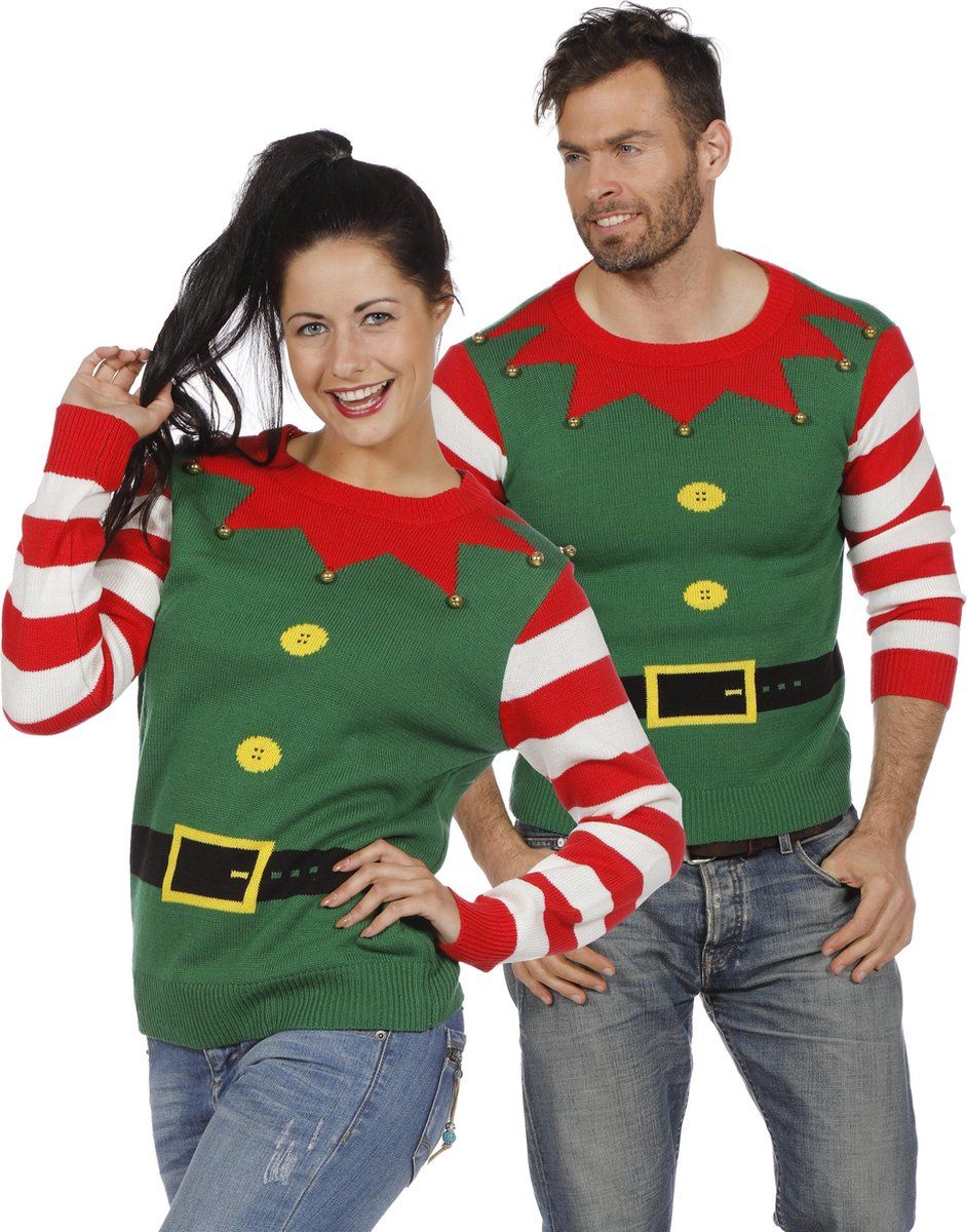 Feestbeest.nl Foute kersttrui groen kerst elf voor volwassenen - Polyester - Groen - EAN: 8714438749708