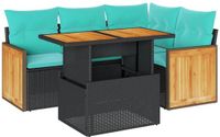 vidaXL 5-delige loungeset met kussens, polyrotan, acacia, zwart