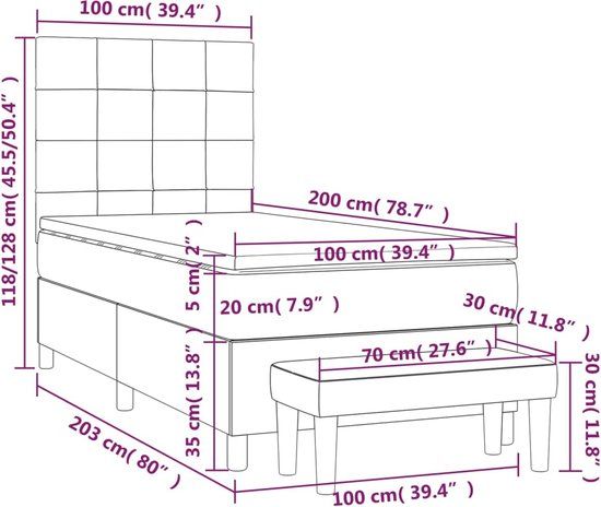 vidaXL Boxspring bed met matras - fluweel - donkergrijs - 100x200 cm
