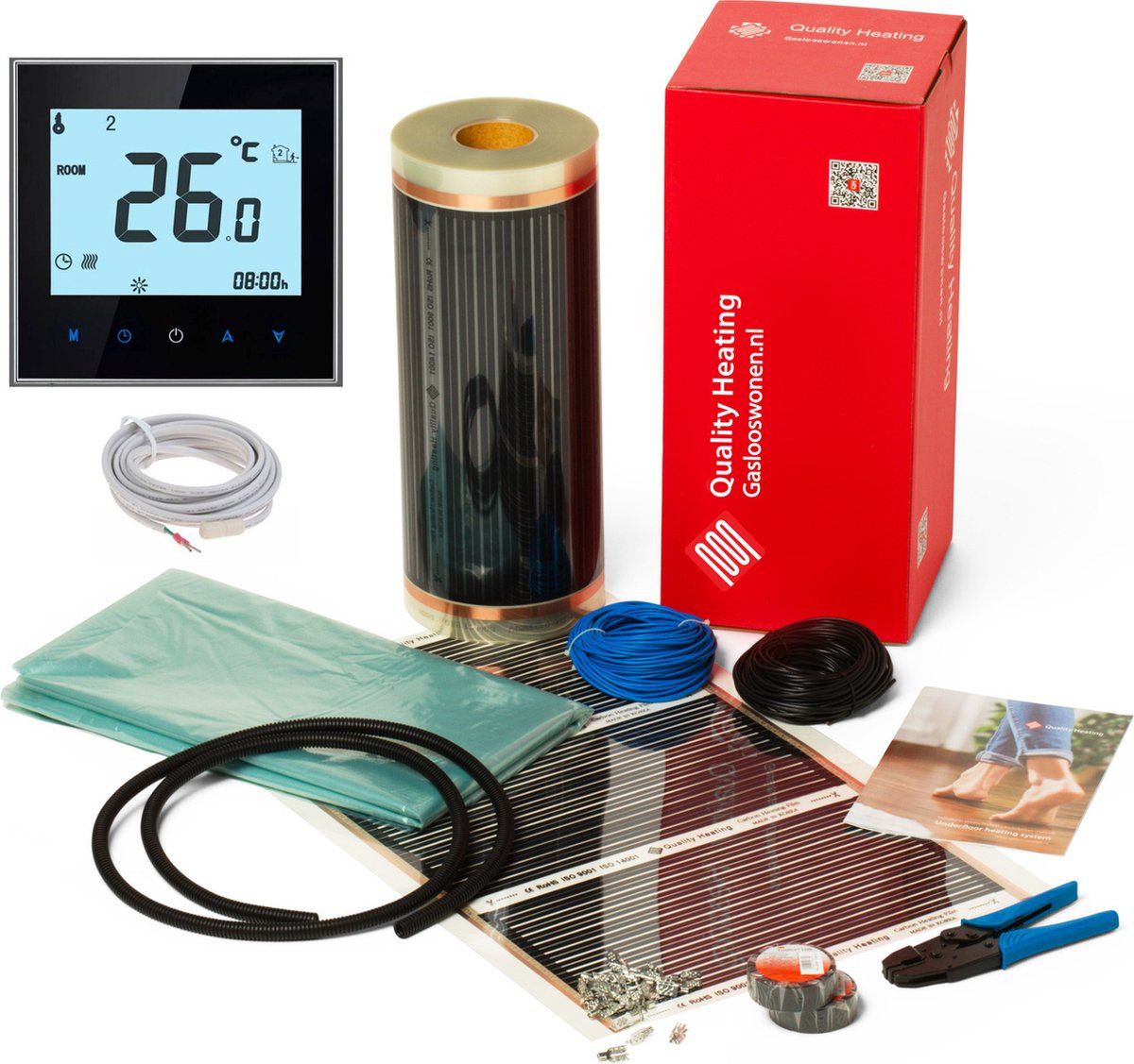 Quality Heating Vloerverwarming elektrisch onder laminaat en hout set Zwart - 30,0M² - 4200 Watt