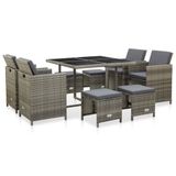 vidaXL 9-delige tuinset met kussens, polyrattan, grijs