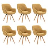 MEUBLE COSY Set van 6 Scandinavische eetkamerstoelen, kaptafel, draaistoel met armleuningen, voor slaapkamer, woonkamer, keuken, kantoor, bekleed met stof, poten van massief hout, geel, 60 x 58 x 83