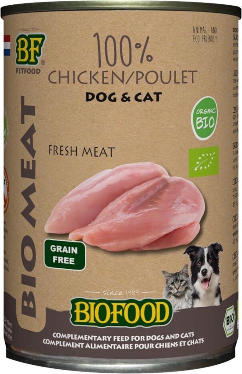 BIOFOOD 400 gr organic hond 100% kip blik hondenvoer