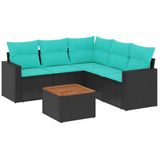 vidaXL 6-delige Loungeset met kussens poly rattan zwart