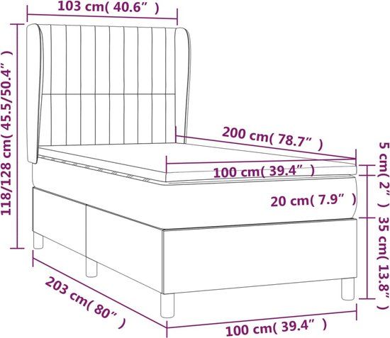 vidaXL Boxspring met matras stof lichtgrijs 100x200 cm