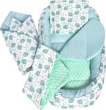Merkloos / Sans marque Medi Partners 5-delige set babynestjes, 100 x 60 x 15 cm, uitneembaar inzetstuk, bed, knuffelnest, kruipdeken voor baby's en pasgeborenen, 100% katoen (egel met mint minky)