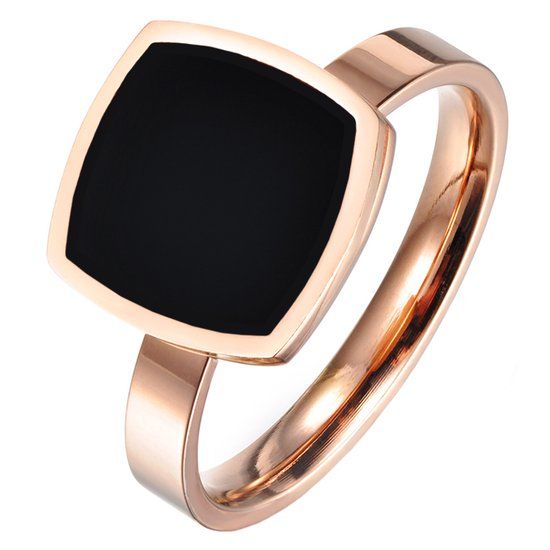 LGT JWLS Lookinggoodtoday Dames Ring Rose Veguld Staal Zwart Acryl-16mm