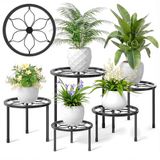 VECELO 5-pack metalen plantenstandaards voor kamerplanten, meerdere zware bloempotstandaard/ronde plantenhouder voor buiten plantenbak, woonkamer, balkondecoratie, zwart