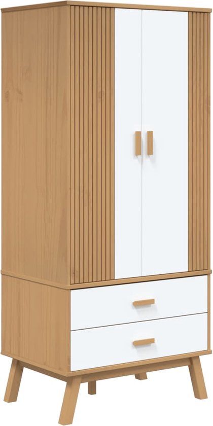 vidaXL OLDEN Kledingkast - Grenenhout - Wit en bruin - 76,5x53x172 cm