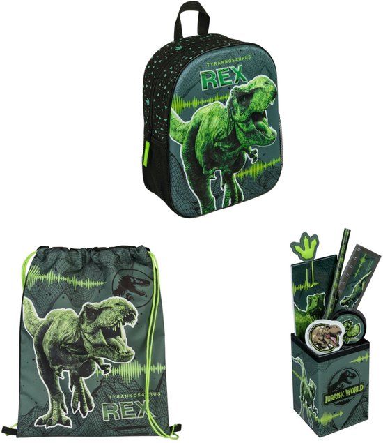 Jurassic World back to school set; 3D rugzak, gymtas en schrijfwarenset