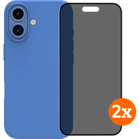 BlueBuilt Back Cover iPhone 16 Blauw + Privacy Filter Screenprotector Glas Duo Pack