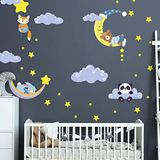 Muursticker Muursticker kinderen - decoratie babykamer - muursticker kinderen - muursticker Scandinavisch - muursticker dieren in de hemel en wolken - H120 x L 180 cm