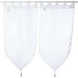 Douceur d'Intérieur Lissea gordijn met pompon, polyester, zandkleurig, 2 stuks, wit, 45 x 90 cm