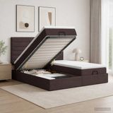 vidaXL Ottoman Bed with Mattress and Headboard, 2-piece, Dark Brown, Fabric