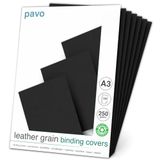 Pavo - Schutbladen Lederstructuur 250gsm A3 Zwart, pak 100 stuks, karton lederlook voor inbind systemen