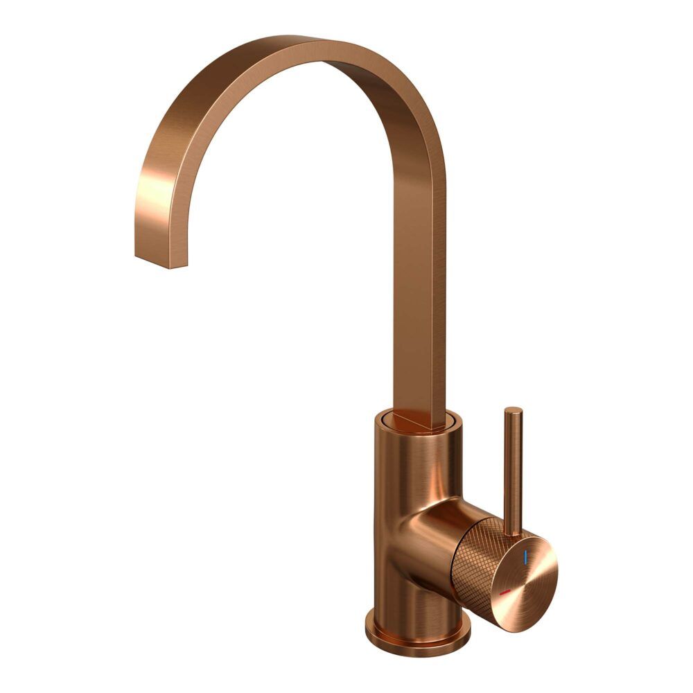 Brauer Copper Carving wastafelkraan platte uitloop en ronde staaf koper - Messing - Koper