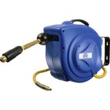 as - Schwabe automatische Druckluftschlauchtrommel – 10 m PVC-Schlauch und 1 m Anschlussschlauch, mit Schlauchstopp und Schnell-Verschlusskupplung, massive Wandhalterung, Blau I 12612