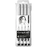 GRAPH'IT Fine Liner Studio 3 viltstiften met gekalibreerde punten (0,2-0,3-0,5) + 1 liner Brush penseelpunt, lichtechte en scrubbestendige pigmentinkt op waterbasis