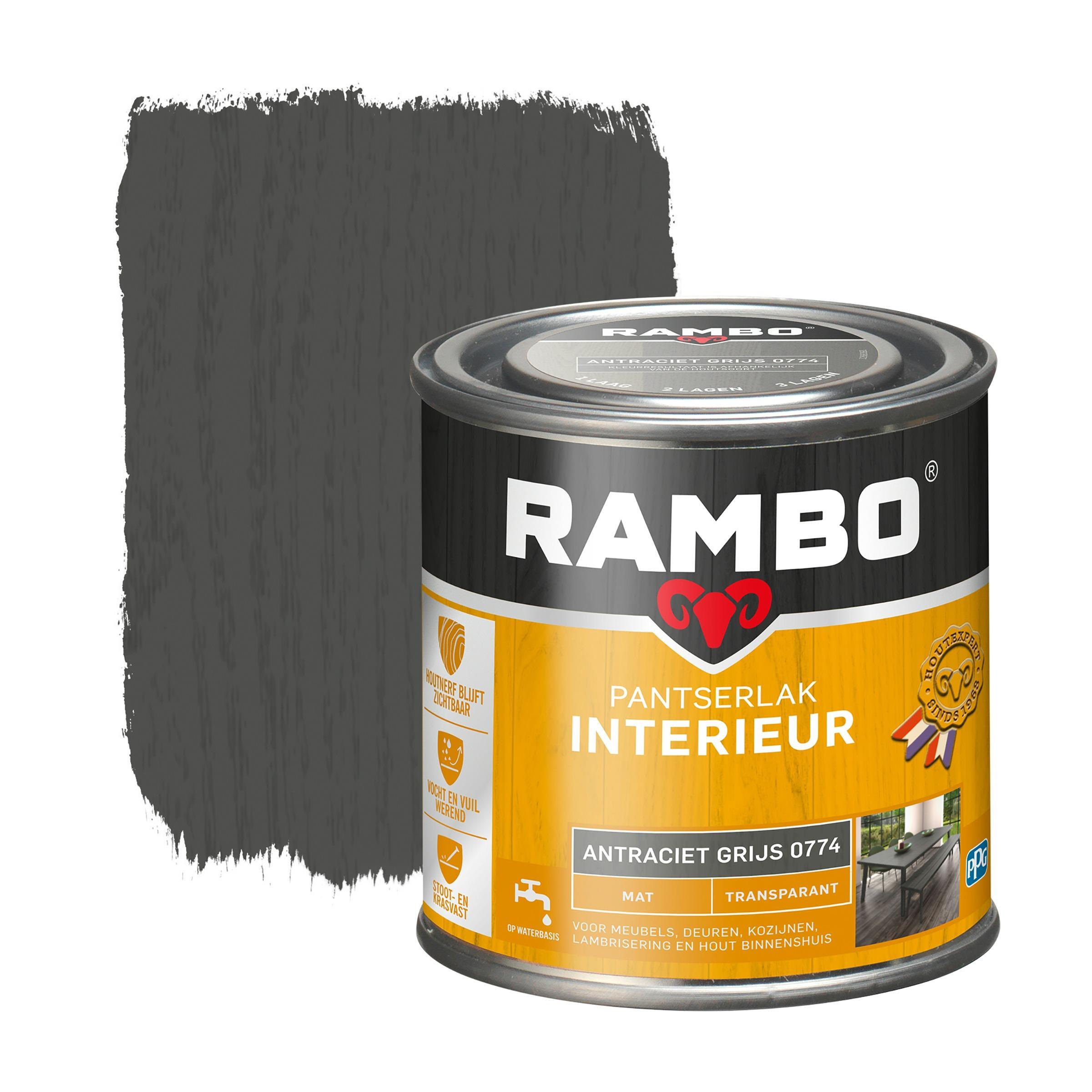 Rambo pantserlak interieur transparant mat antraciet grijs 250 ml