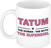 Bellatio Decorations Shoppartners Bv Naam cadeau Tatum - The woman, The myth the supergirl koffie mok / beker 300 ml - Oudroze