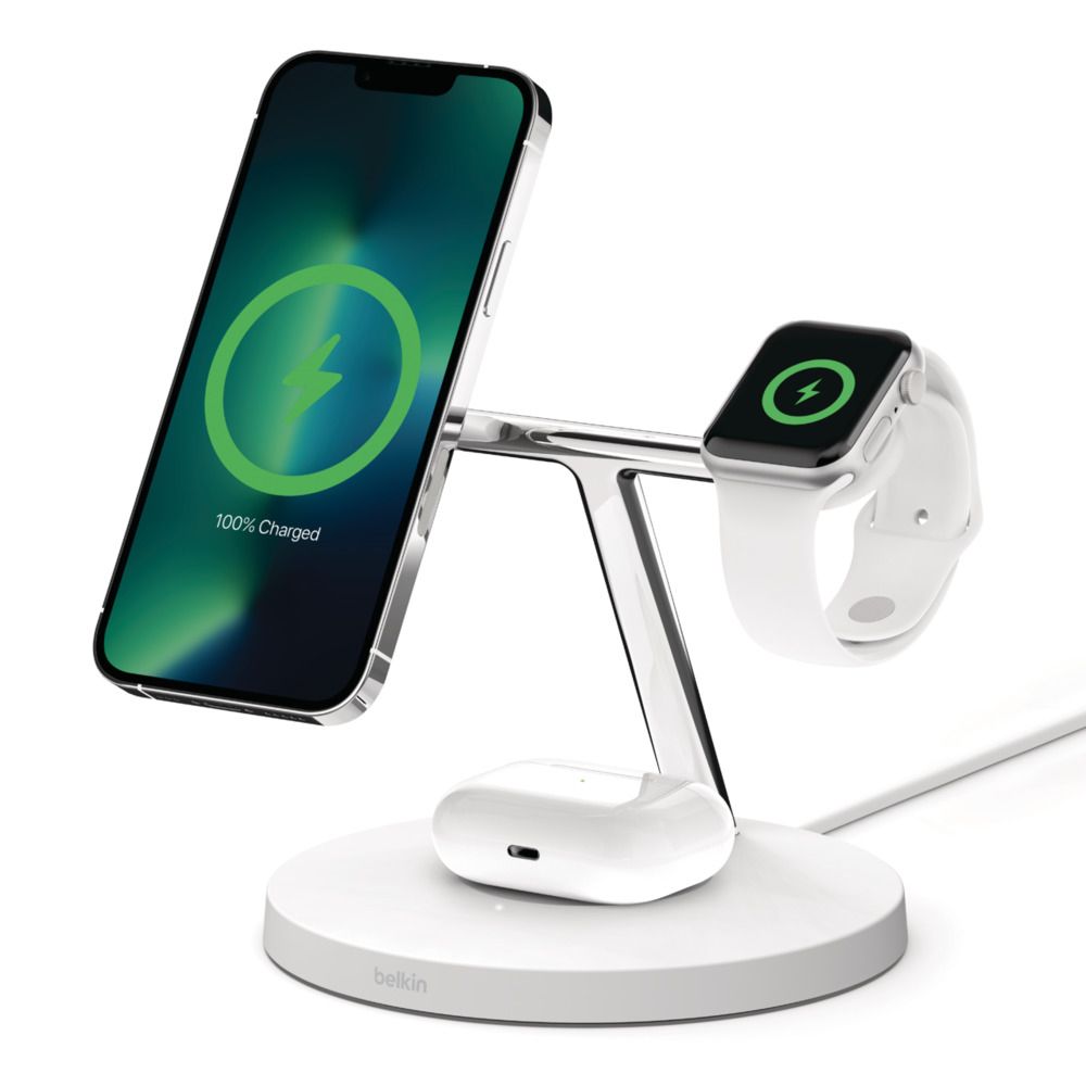 Belkin Boost Charge Pro - MagSafe 3-in-1 Wireless Charger - White