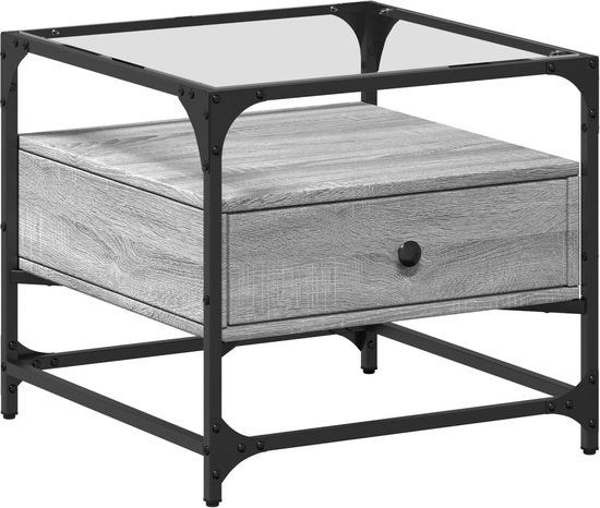 vidaXL Salontafel met glazen blad 50x50x45 cm staal