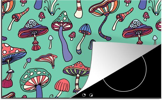 KitchenYeah® Inductie beschermer 77x51 cm - Vintage Paddenstoelen
