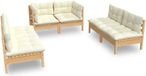 vidaXL 6-delige loungeset met crèmekleurige kussens van massief grenenhout